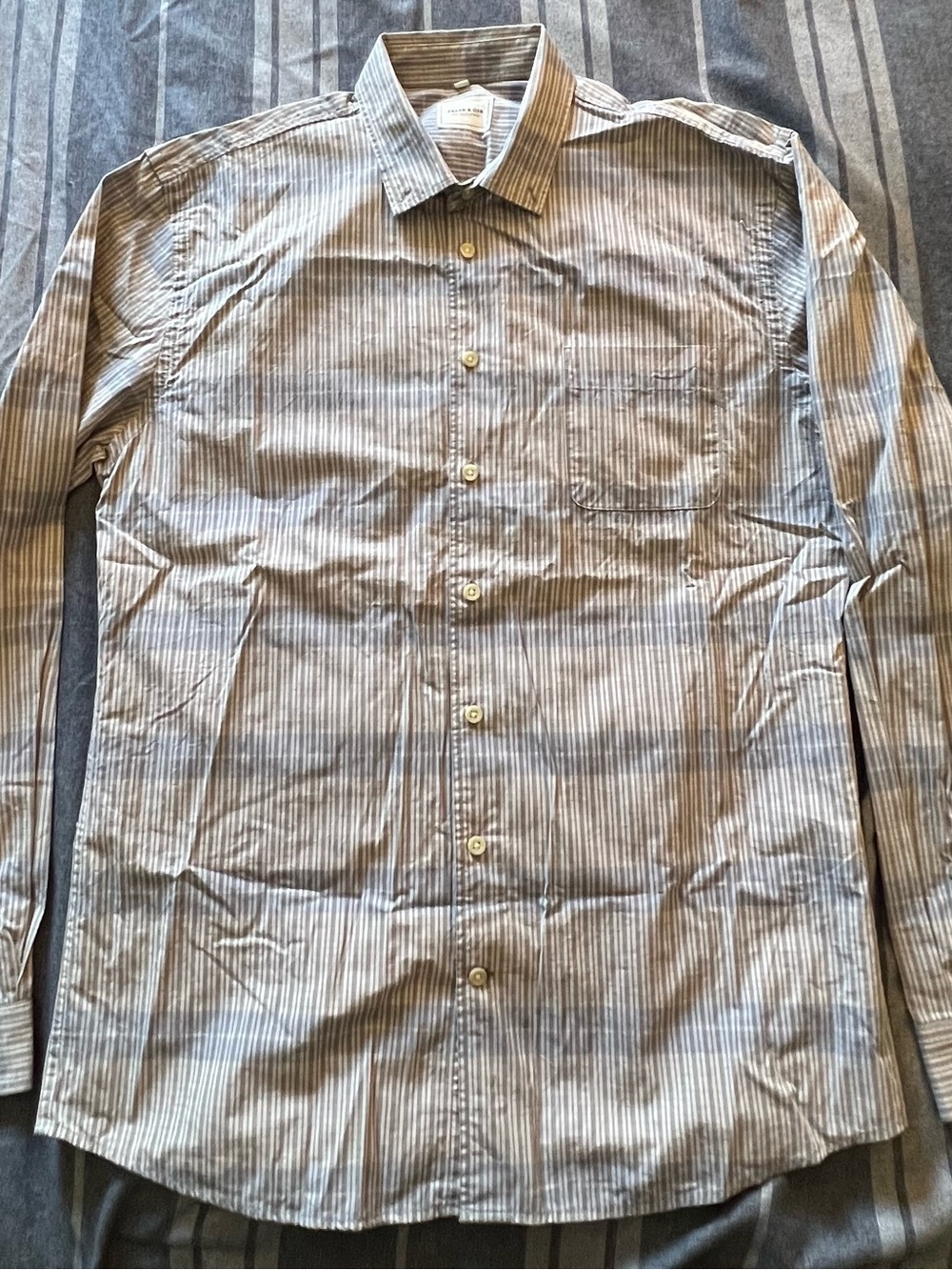 Frank and Oak Men's Dress Large Long-Sleeve Striped Button-Up Shirt - Gray/White